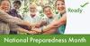 A group of older adults smiles with their hands together. National Preparedness Month.
